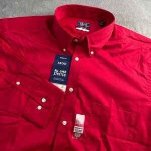 IZOD Men's Red‎ Regular Fit Dress Shirt Size Lg 34-35 16-16.5  All Over Stretch